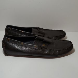 D&G Dark Brown Leather Studded Slip-On Loafers